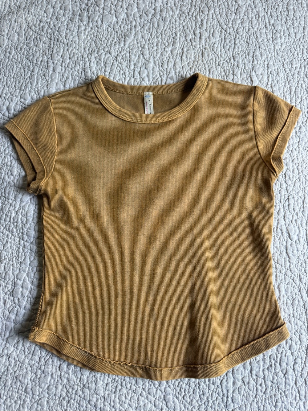 Free People Mustard Ribbed Short Sleeve Tee